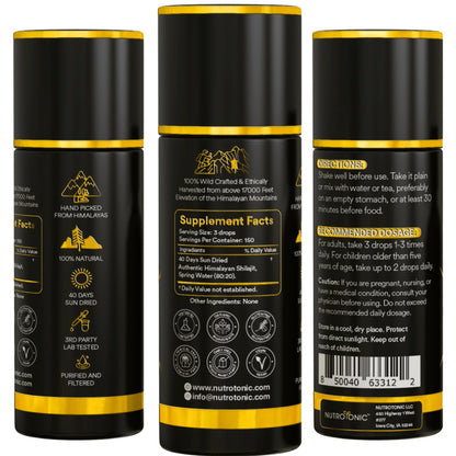NutroTonic Himalayan Shilajit Liquid Drops - 30ml, 60 Days Sun-Dried, Gold Grade A+
