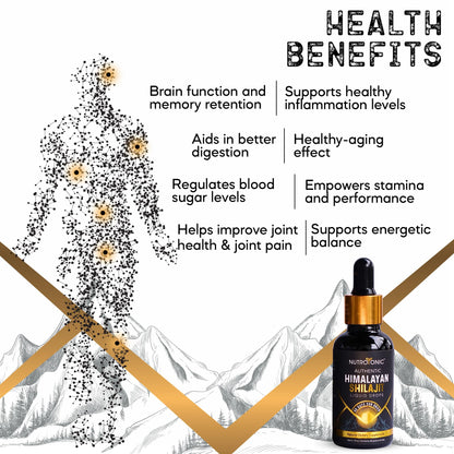 NutroTonic Himalayan Shilajit Liquid Drops - 30ml, 60 Days Sun-Dried, Gold Grade A+