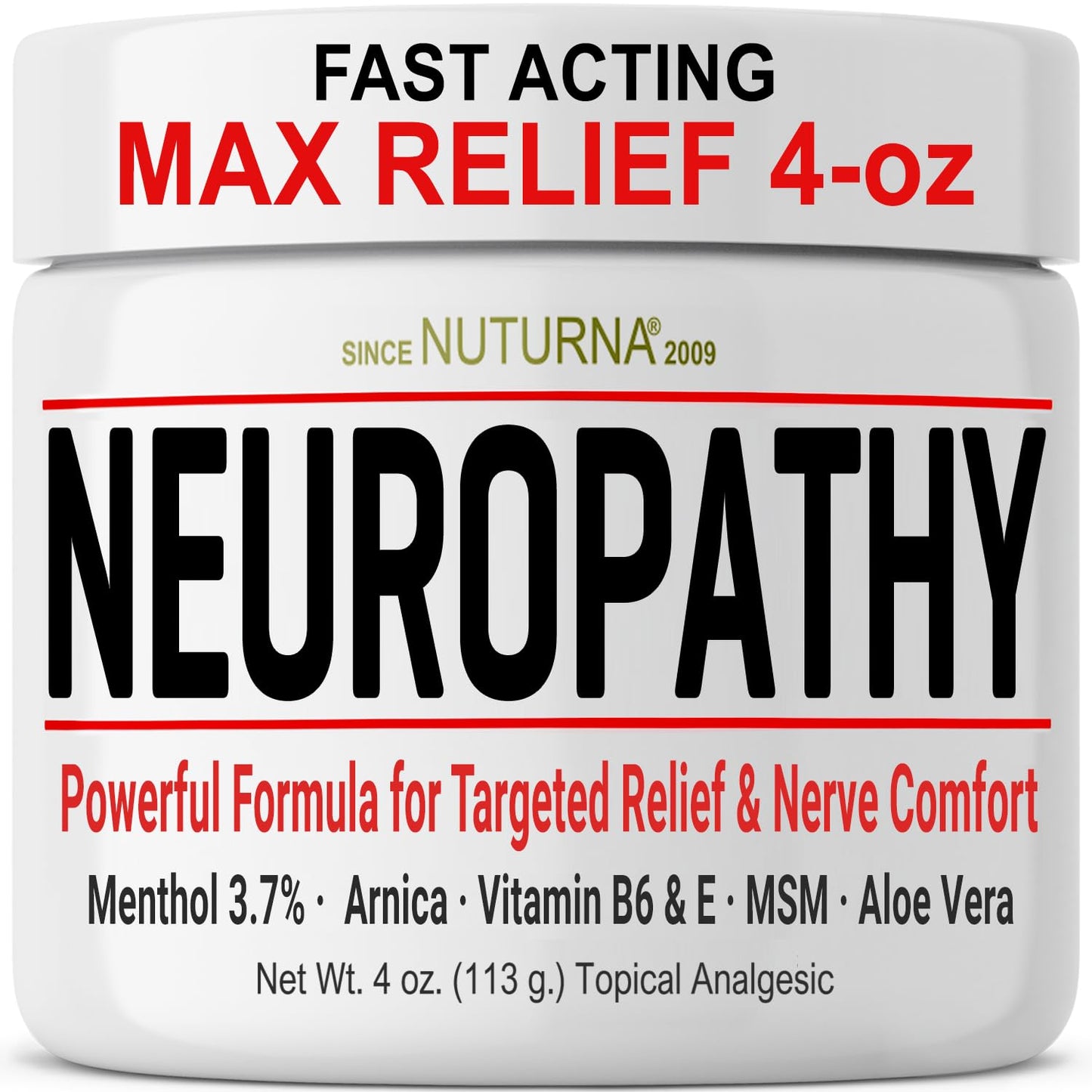 Nuturna Neuropathy Nerve Relief Cream – Fast-Acting, Paraben-Free, USA Made 4oz