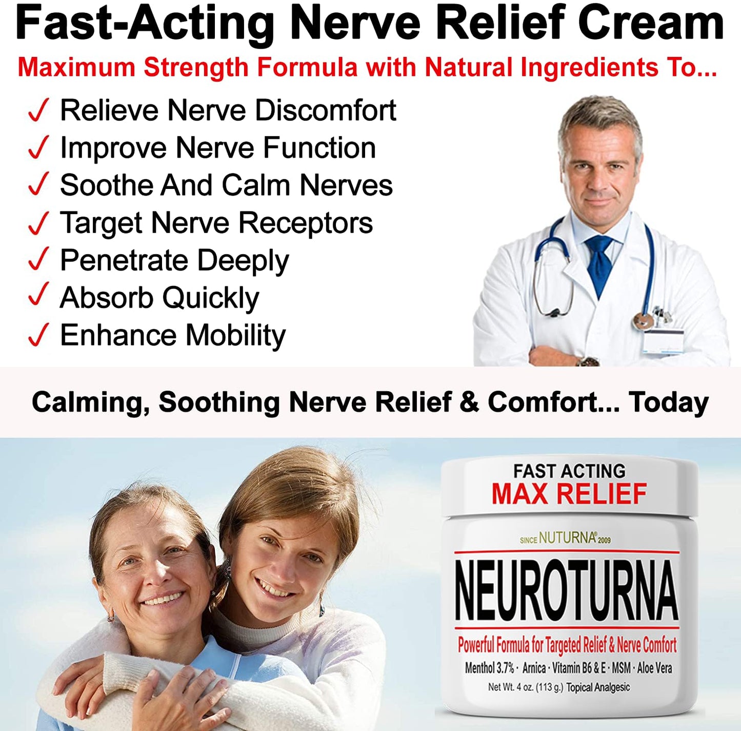 Nuturna Neuropathy Nerve Relief Cream – Fast-Acting, Paraben-Free, USA Made 4oz