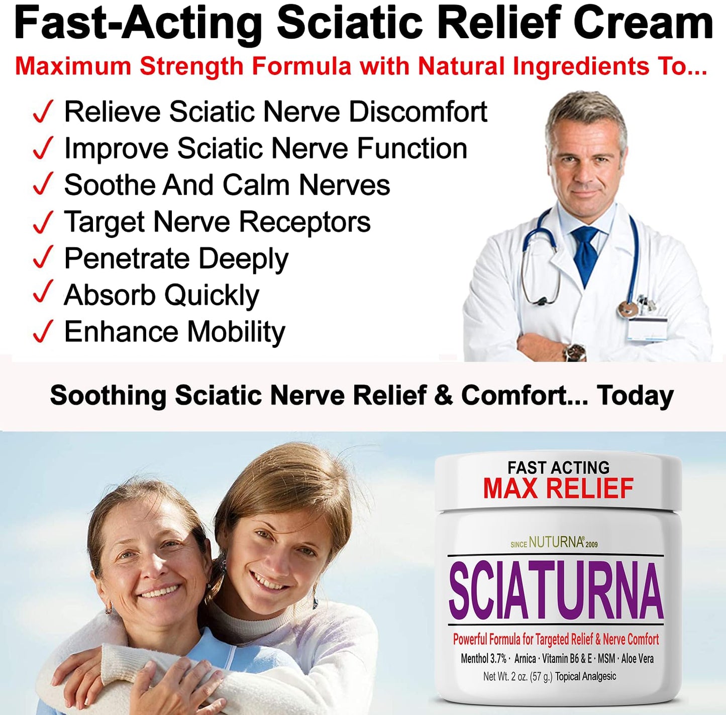 Nuturna Sciatica Nerve Cream - Maximum Strength Comfort Cream (2 oz)
