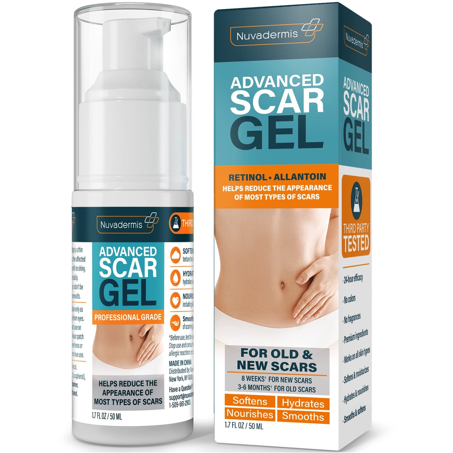 NUVADERMIS Advanced Scar Gel - Retinol & Vitamin E for Surgical Scars | C-Section, Tummy Tuck & Keloid Care