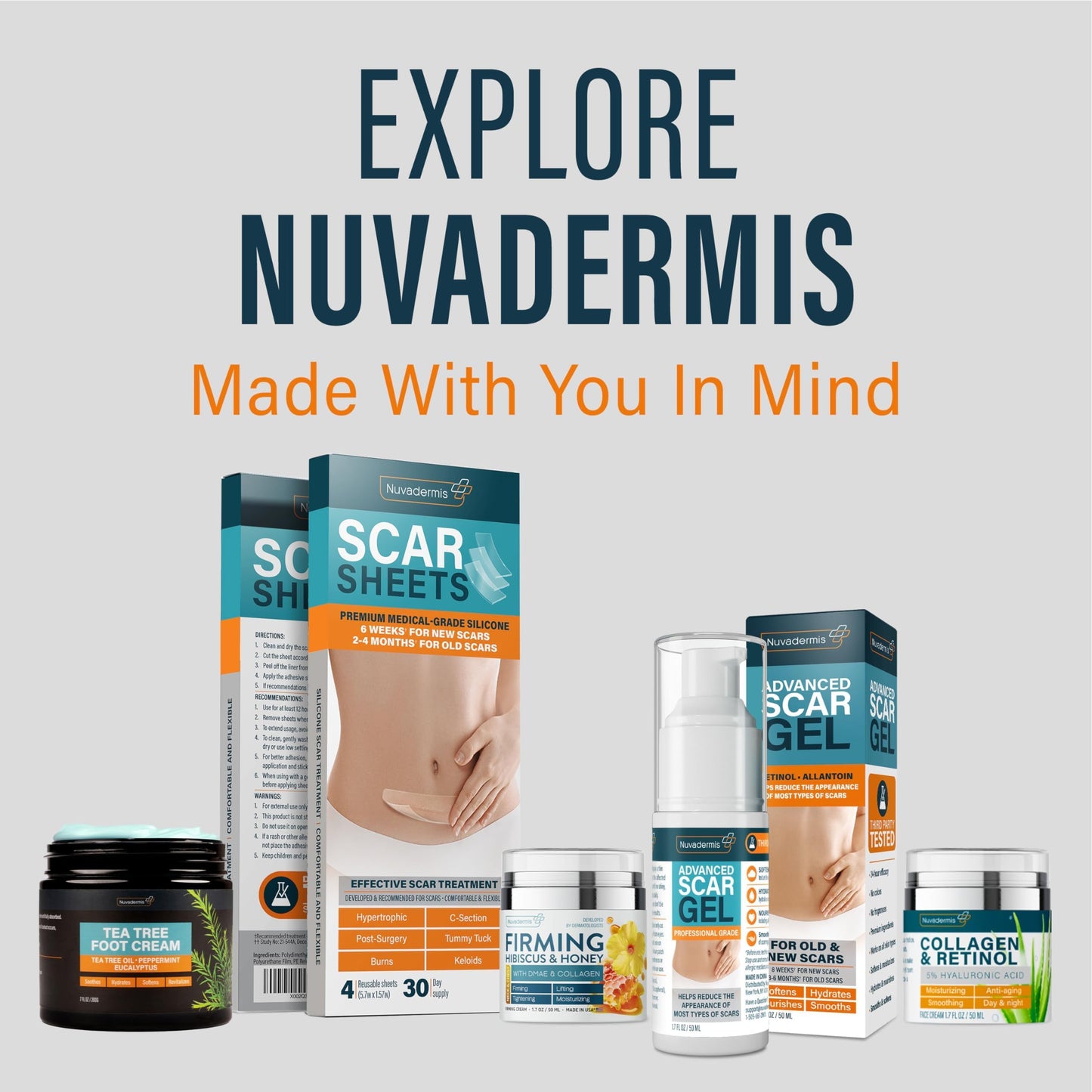 NUVADERMIS Advanced Scar Gel - Retinol & Vitamin E for Surgical Scars | C-Section, Tummy Tuck & Keloid Care