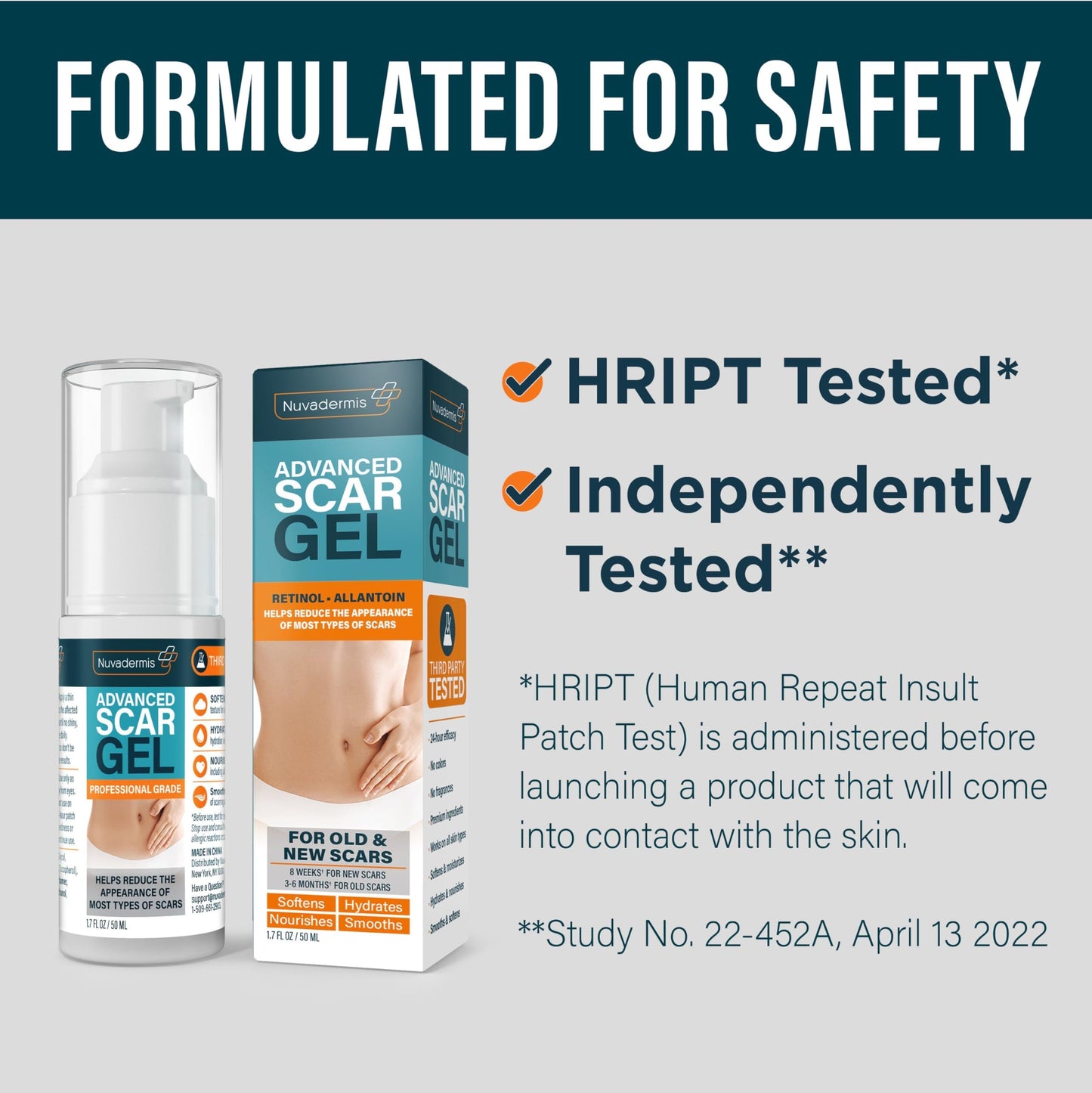 NUVADERMIS Advanced Scar Gel - Retinol & Vitamin E for Surgical Scars | C-Section, Tummy Tuck & Keloid Care