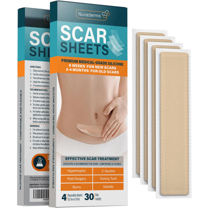 NUVADERMIS Silicone Scar Sheets - Extra Long, Reusable Medical-Grade for C-Section, Tummy Tuck & Surgical Scars