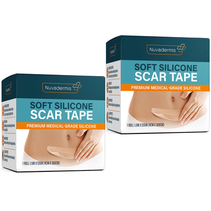 NUVADERMIS Silicone Scar Tape Roll 120in x 1.5in – Medical-Grade, Reusable Scar Sheets (2 Pack)