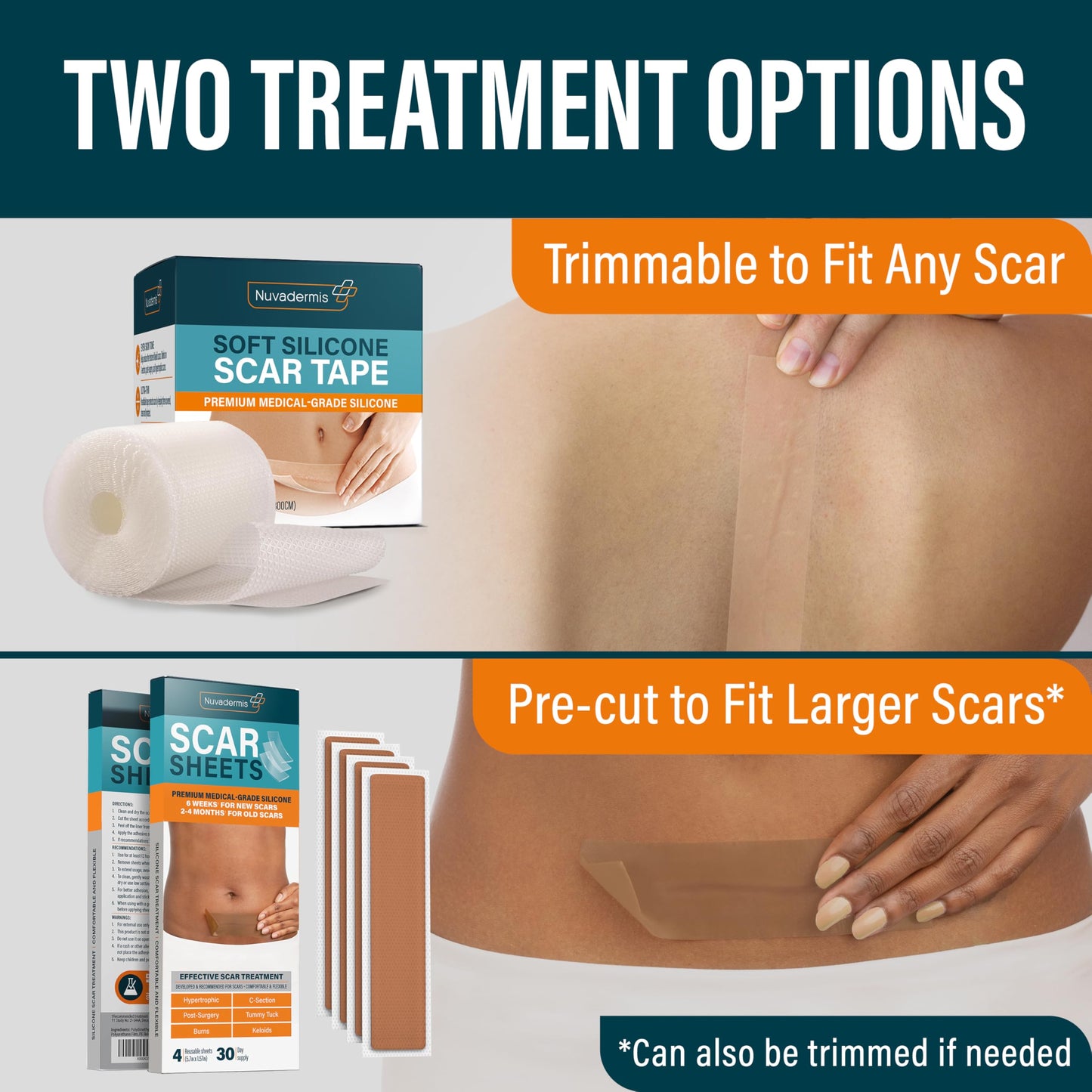 NUVADERMIS Silicone Scar Tape Roll 120in x 1.5in – Medical-Grade, Reusable Scar Sheets (2 Pack)