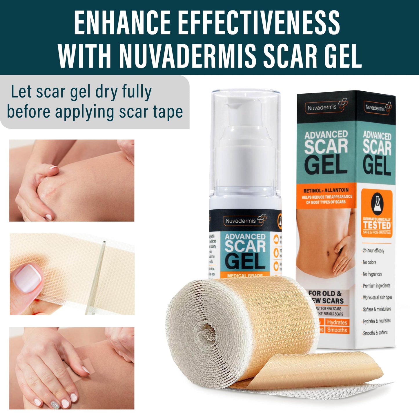 NUVADERMIS Silicone Scar Tape Roll 120in x 1.5in – Medical-Grade, Reusable Scar Sheets (2 Pack)