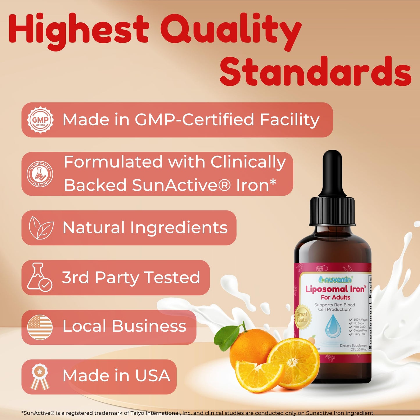 Nuvamin Liquid Iron Drops – 18 mg Elemental Iron, 60 Servings, Orange Flavor