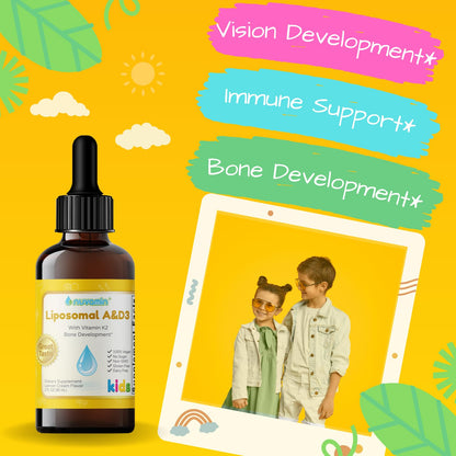 Nuvamin Liposomal Vitamin A & D3 Drops with K2 – Lemon Flavor | 800 IU/mL | 2 oz (60 ml) | For Babies, Toddlers, Kids & Adults