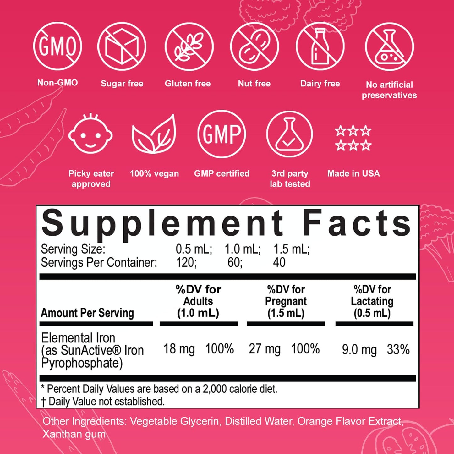 Nuvamin Liquid Iron Drops – 18 mg Elemental Iron, 60 Servings, Orange Flavor
