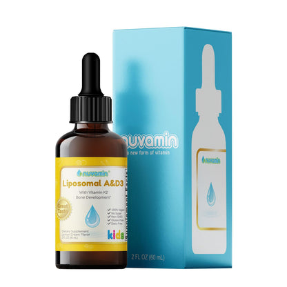 Nuvamin Liposomal Vitamin A & D3 Drops with K2 – Lemon Flavor | 800 IU/mL | 2 oz (60 ml) | For Babies, Toddlers, Kids & Adults