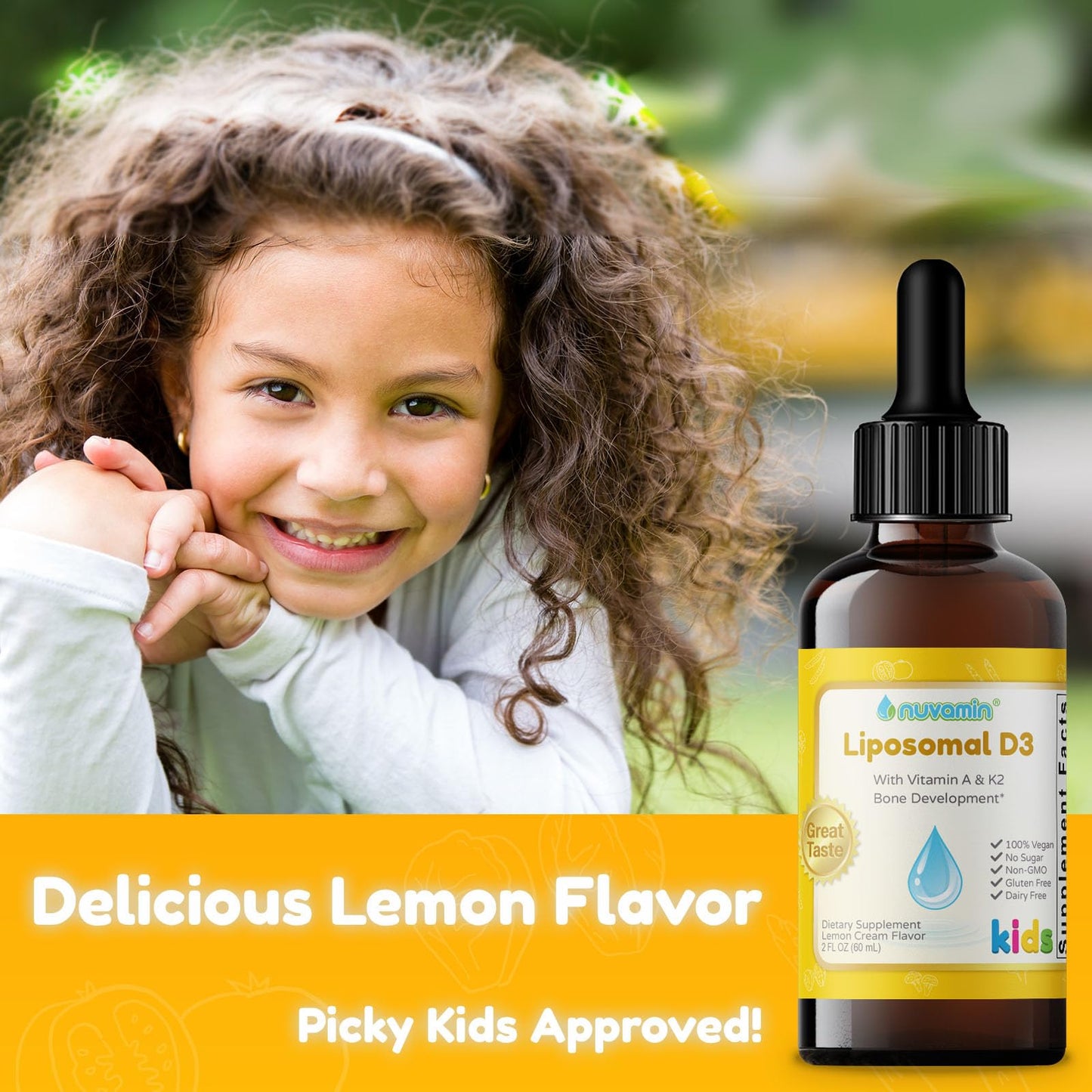 Nuvamin Liposomal Vitamin A & D3 Drops with K2 – Lemon Flavor | 800 IU/mL | 2 oz (60 ml) | For Babies, Toddlers, Kids & Adults