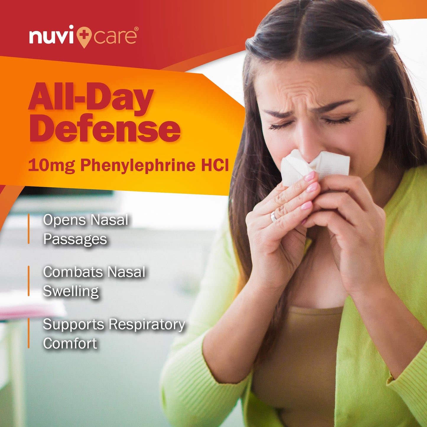 NUVICARE Max Strength PE Phenylephrine HCl 10mg Non-Drowsy Nasal Decongestant - 100 Count