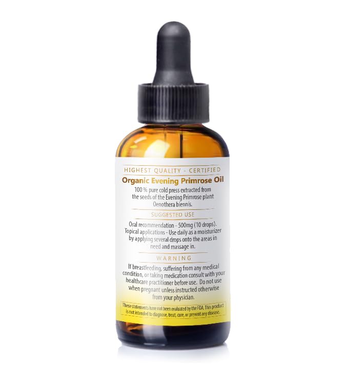 Nuvia Organics Evening Primrose Oil – USDA Certified Organic, 100% Pure, Cold-Pressed (1 oz)