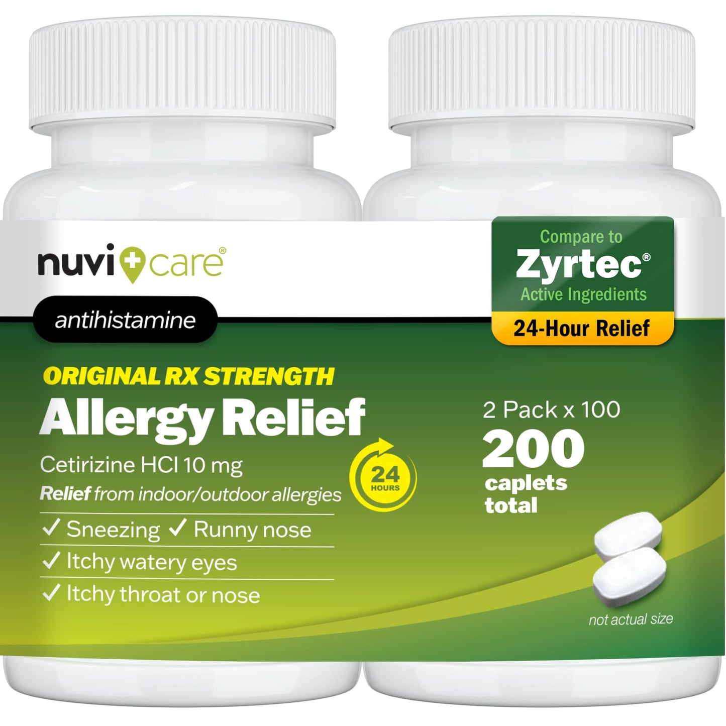 NUVICARE 24-Hour Allergy Medicine 10mg Cetirizine – Compare to Zyrtec (2 Pack)