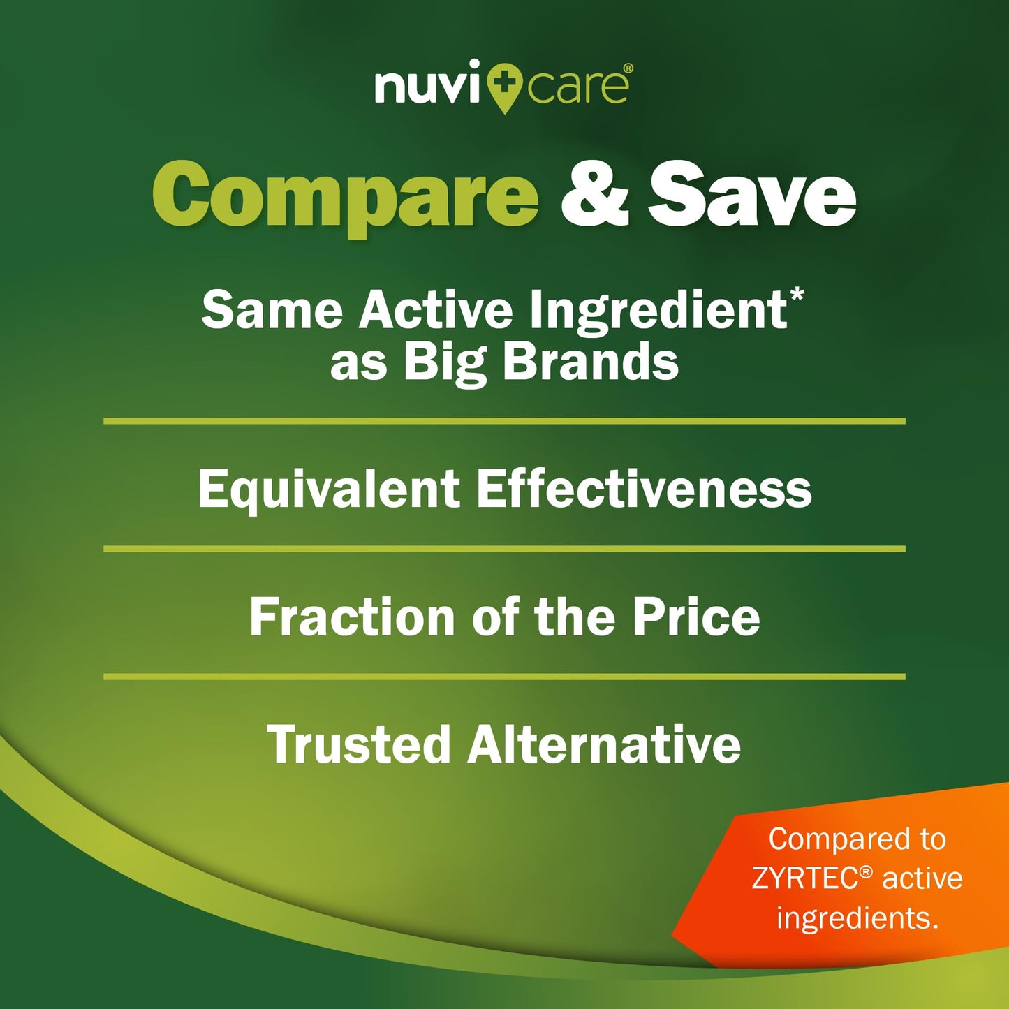 NUVICARE 24-Hour Allergy Medicine - Cetirizine HCl 10 mg Tablets - Compare to Zyrtec - 100 Count