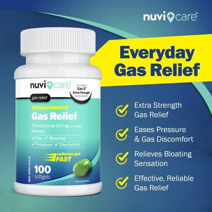 NUVICARE Extra Strength Gas Relief 125mg Softgels – Fast Gas and Bloat Relief (2 Pack)