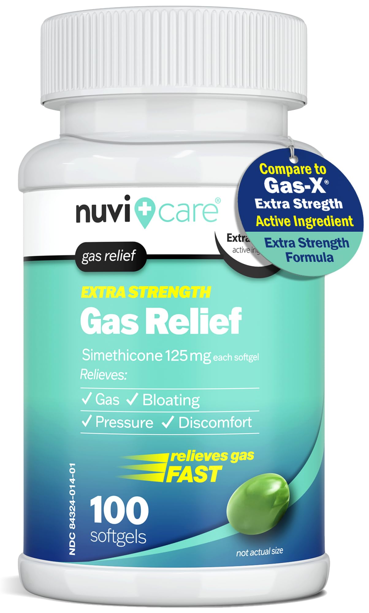NUVICARE Extra Strength Gas Relief 125mg Softgels | Fast Gas & Bloat Relief (100 Count)