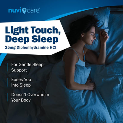 NUVICARE Nighttime Sleep Aid 25 mg Diphenhydramine HCl | Non-Habit Forming OTC Sleep Pills for Adults (200 Caplets)