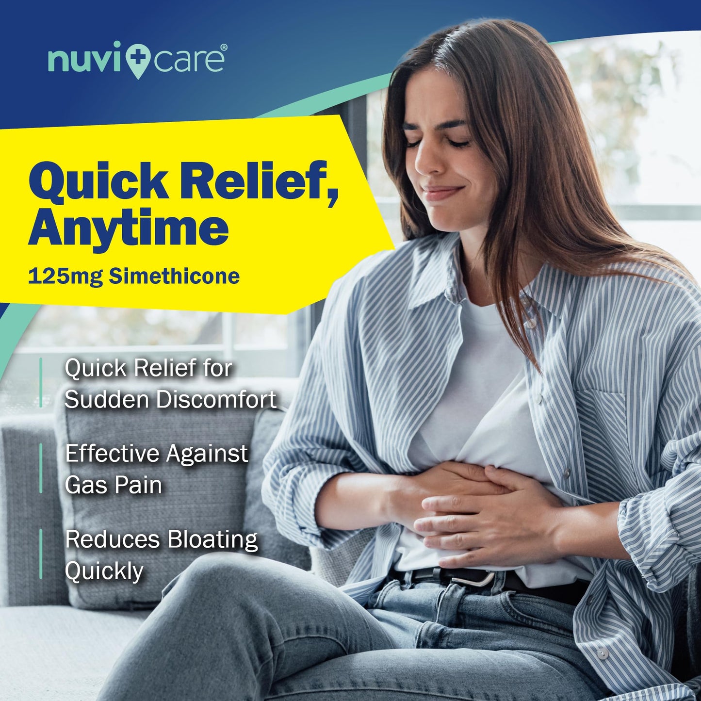 NUVICARE Extra Strength Gas Relief 125mg Softgels | Fast Gas & Bloat Relief (100 Count)