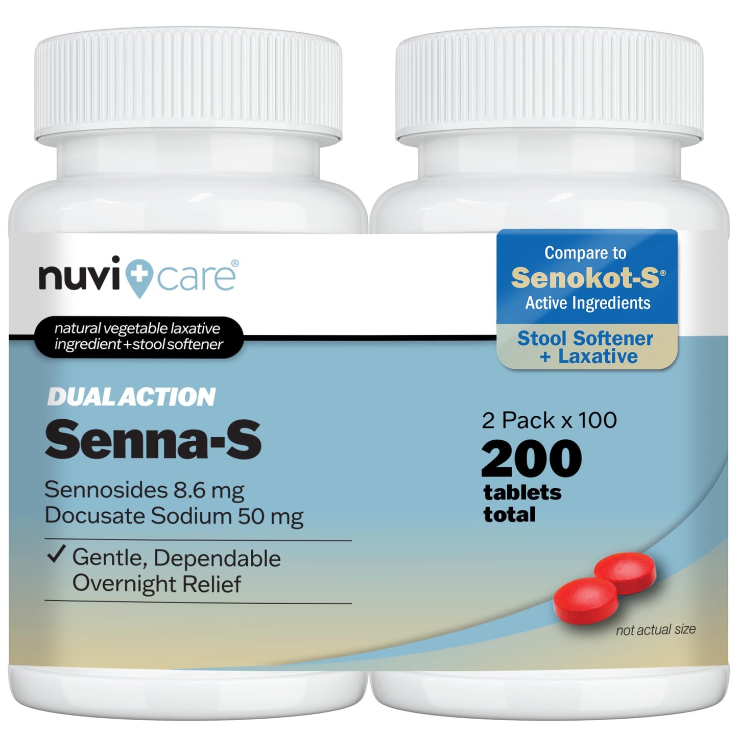 NUVICARE Senna Plus Laxative Stool Softener – Docusate Sodium 50mg + Senna 8.6mg (2 Pack) | Compare to Senokot-S