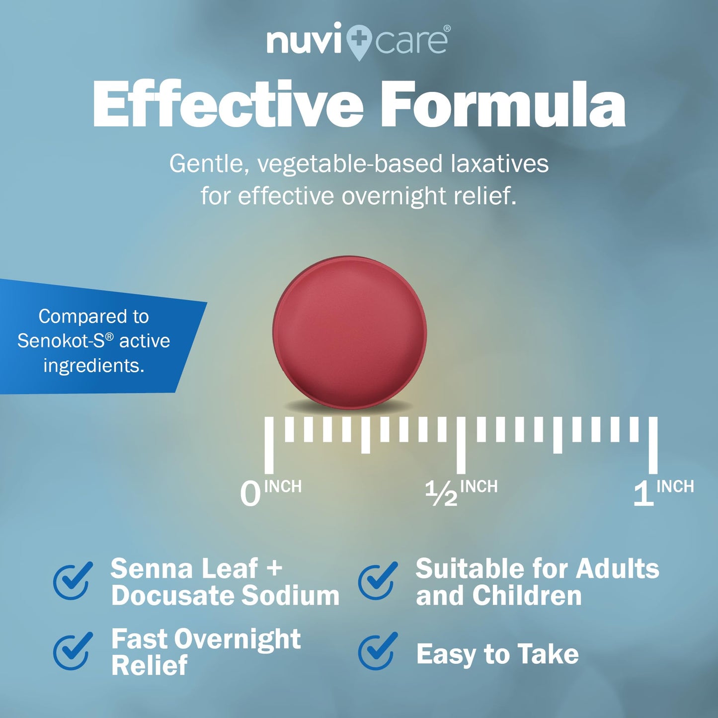 NUVICARE Senna Plus Laxative Stool Softener – Docusate Sodium 50mg + Senna 8.6mg (2 Pack) | Compare to Senokot-S