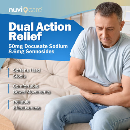 NUVICARE Senna Plus Laxative Stool Softener – Docusate Sodium 50mg + Senna 8.6mg (2 Pack) | Compare to Senokot-S