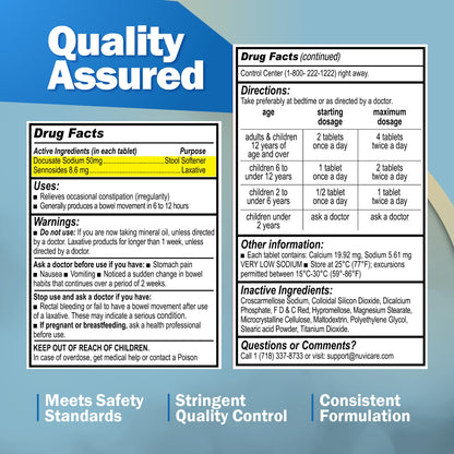 NUVICARE Senna Plus Laxative Stool Softener – Docusate Sodium 50mg + Senna 8.6mg (2 Pack) | Compare to Senokot-S