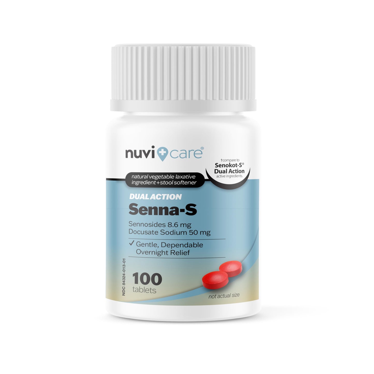 NUVICARE Senna Plus Laxative Stool Softener — Docusate Sodium 50mg + Sennosides 8.6mg | Compare to Senokot-S | 100 Tablets