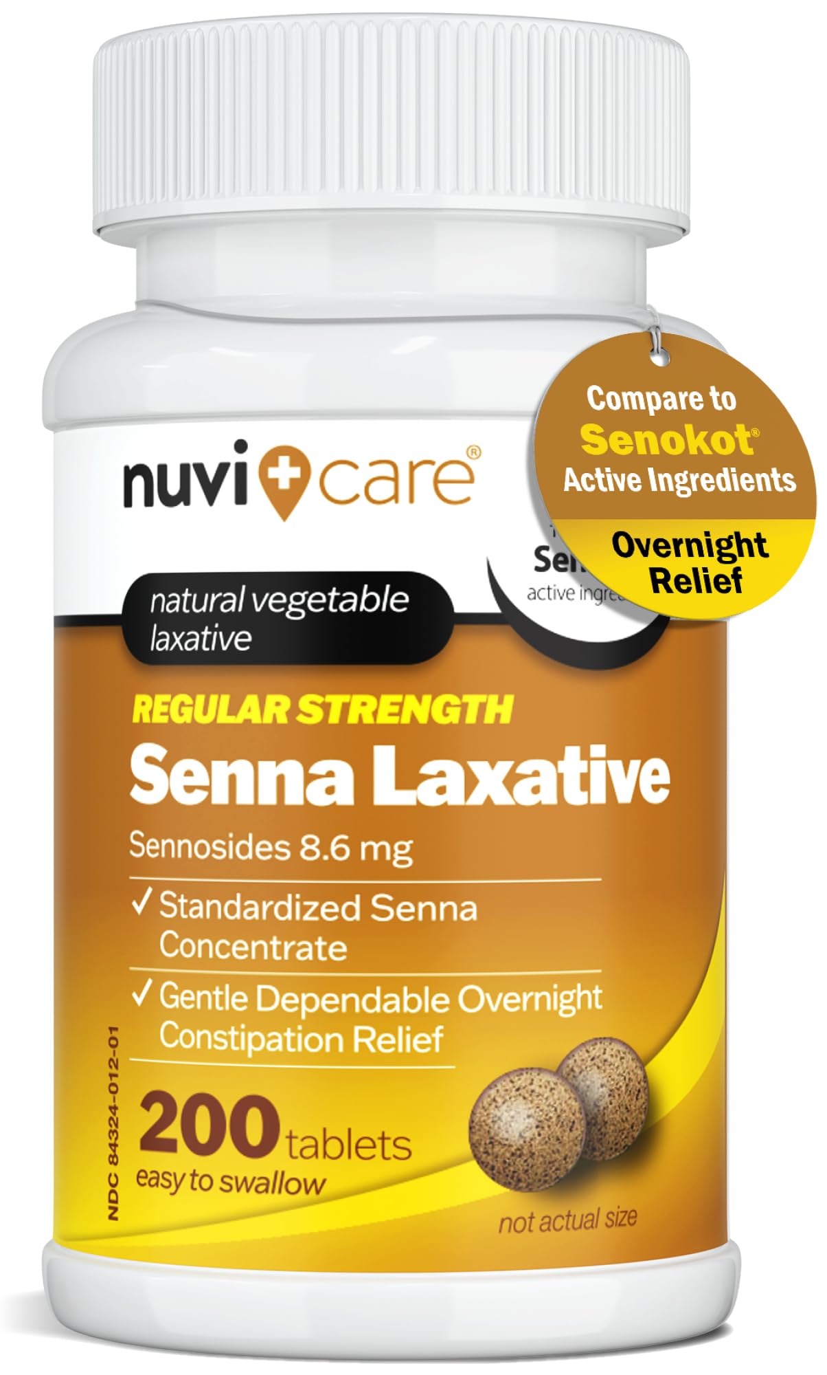 NUVICARE Senna Laxative Tablets 8.6 mg – Gentle Natural Relief for Occasional Constipation (200 Count)
