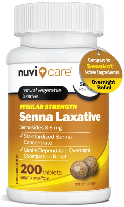 NUVICARE Senna Laxative Tablets 8.6 mg – Gentle Natural Relief for Occasional Constipation (200 Count)