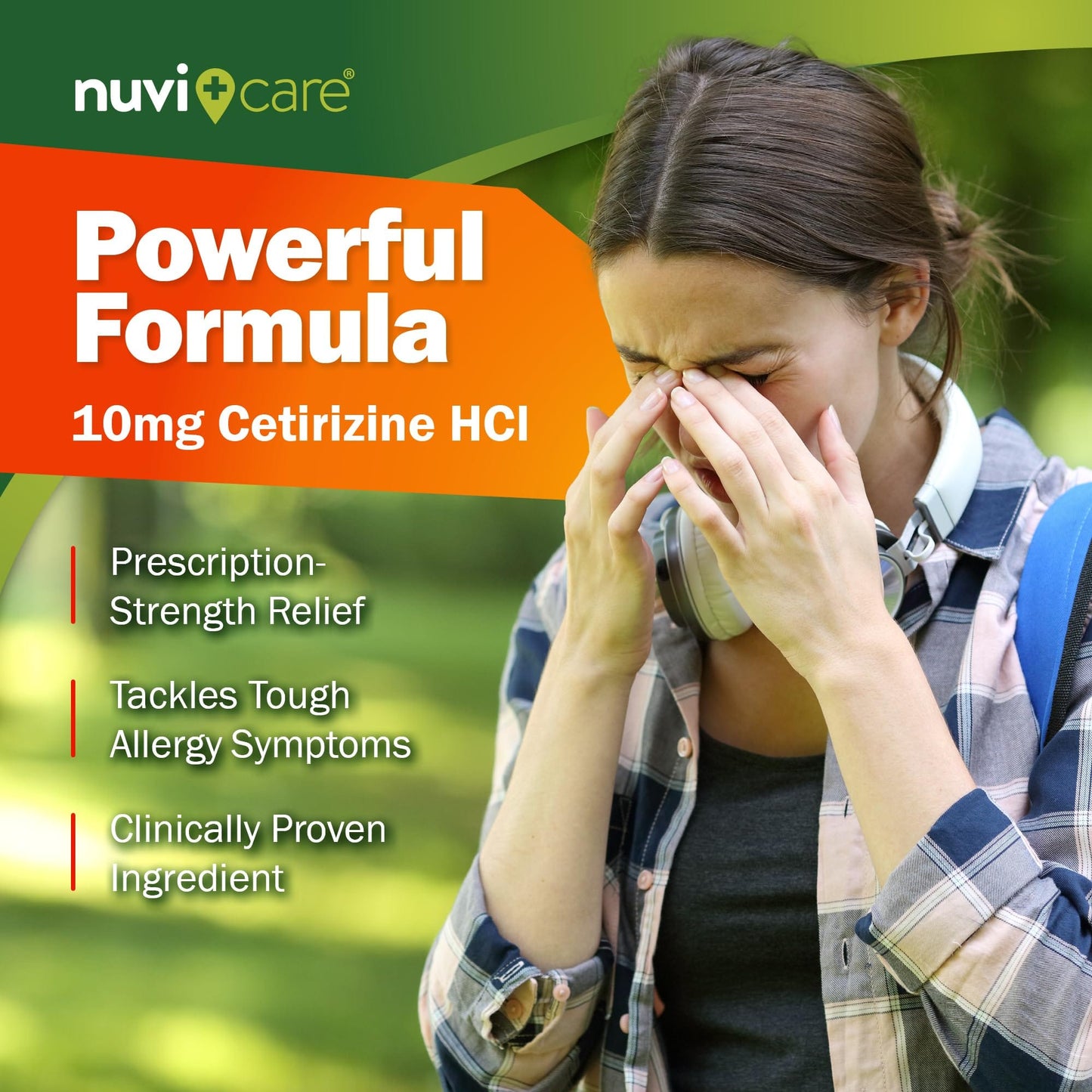 NUVICARE 24-Hour Allergy Medicine 10mg Cetirizine – Compare to Zyrtec (2 Pack)