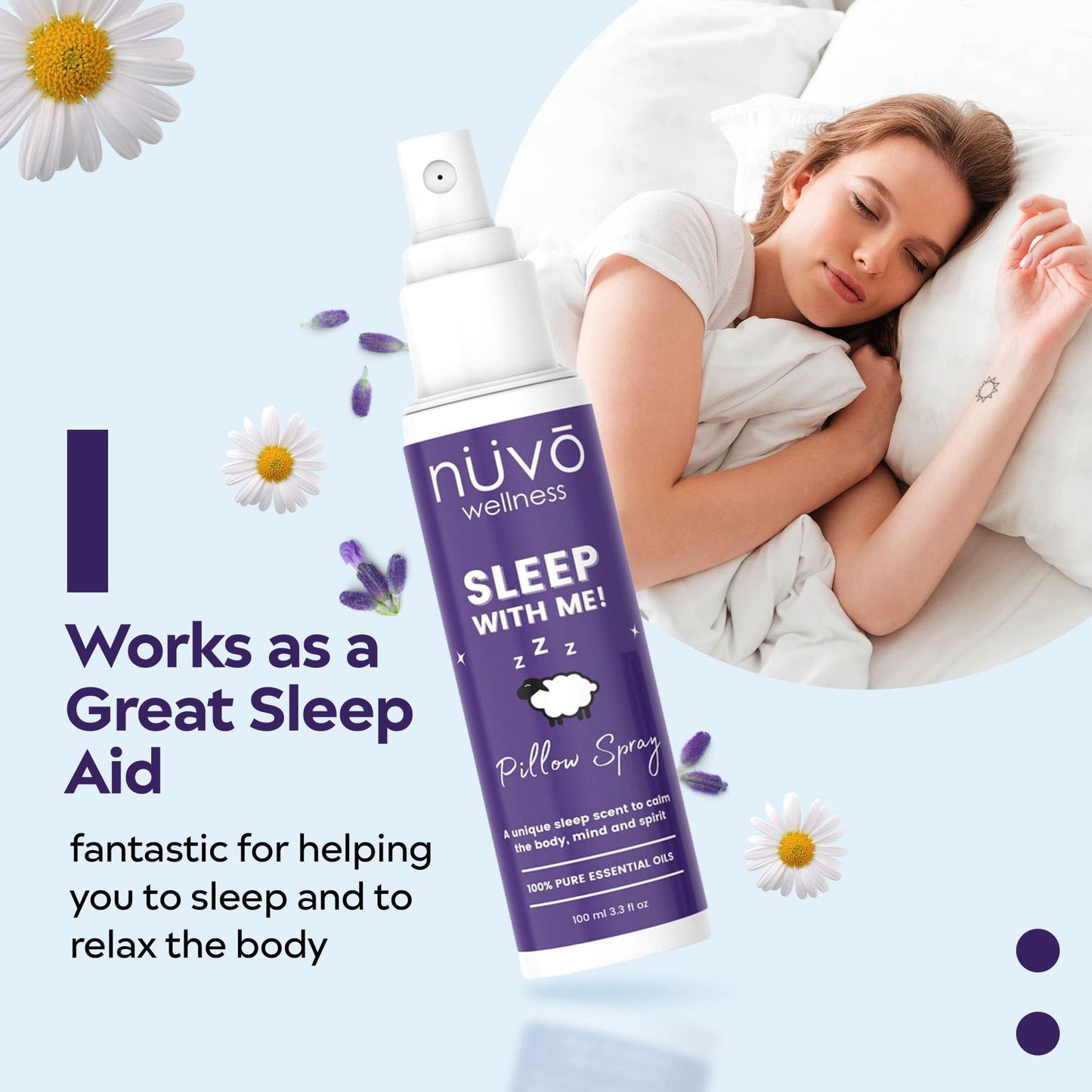 NUVO WELLNESS ESSENTIALS Premium Pillow Spray – Lavender & Chamomile Sleep Mist