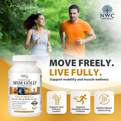 NWC Naturals MSM Gold – Systemic Enzyme + Turmeric, Lycopene & BioPerine for Joint & Muscle Support