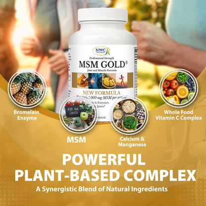 NWC Naturals MSM Gold – Systemic Enzyme + Turmeric, Lycopene & BioPerine for Joint & Muscle Support