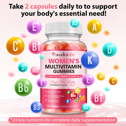 Nyloriaine Multivitamin for Women - Women's Multivitamin Gummies 60 Count | Strawberry Flavor