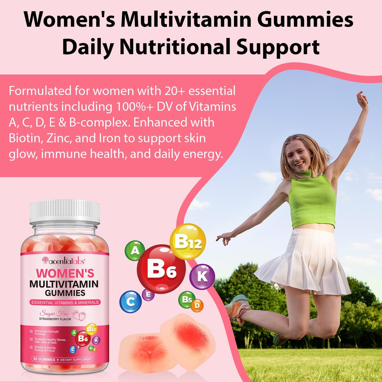 Nyloriaine Multivitamin for Women - Women's Multivitamin Gummies 60 Count | Strawberry Flavor