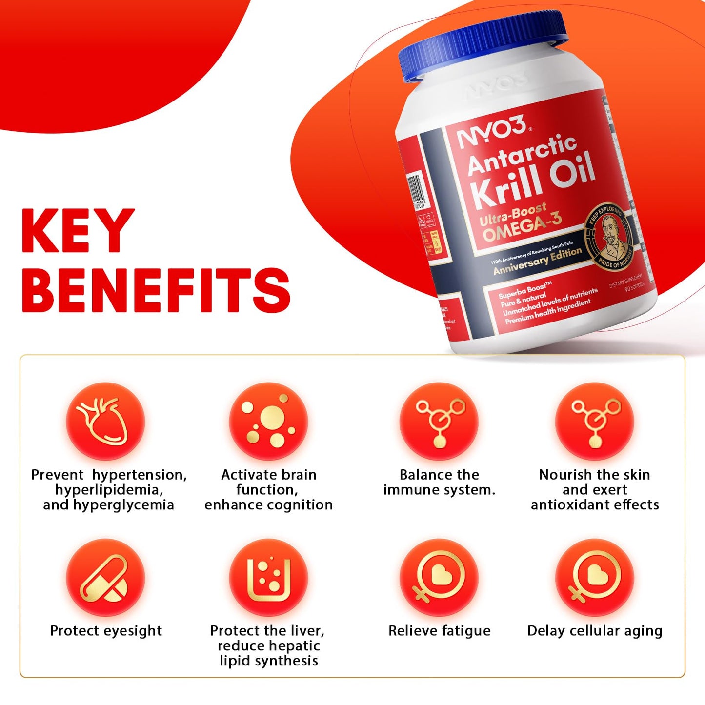 NYO3 Krill Oil 1000mg – EPA/DHA 270mg per Softgel | Antarctic Krill Oil with Astaxanthin