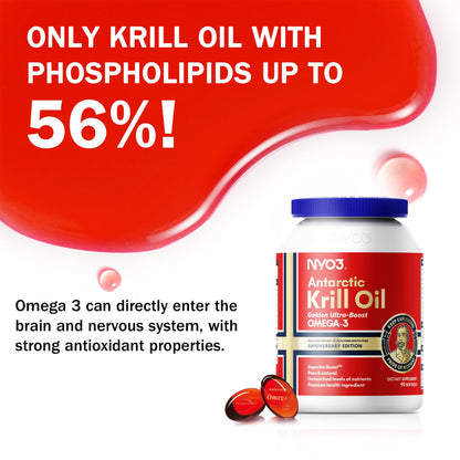 NYO3 Krill Oil 1500mg Omega-3 | 225mg EPA & 105mg DHA | 90 Softgels