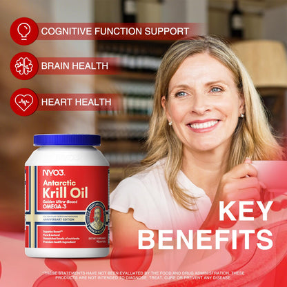 NYO3 Krill Oil 1500mg Omega-3 | 225mg EPA & 105mg DHA | 90 Softgels