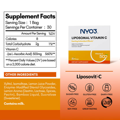 NYO3 Liposomal Vitamin C Powder – Immune Support & Skin Health, 500mg, Gluten-Free