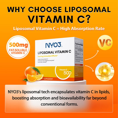 NYO3 Liposomal Vitamin C Powder – Immune Support & Skin Health, 500mg, Gluten-Free