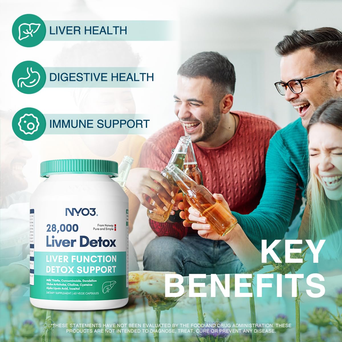 NYO3 Milk Thistle 200mg Liver Detox - Dandelion Root & Artichoke Extract | 60 Capsules