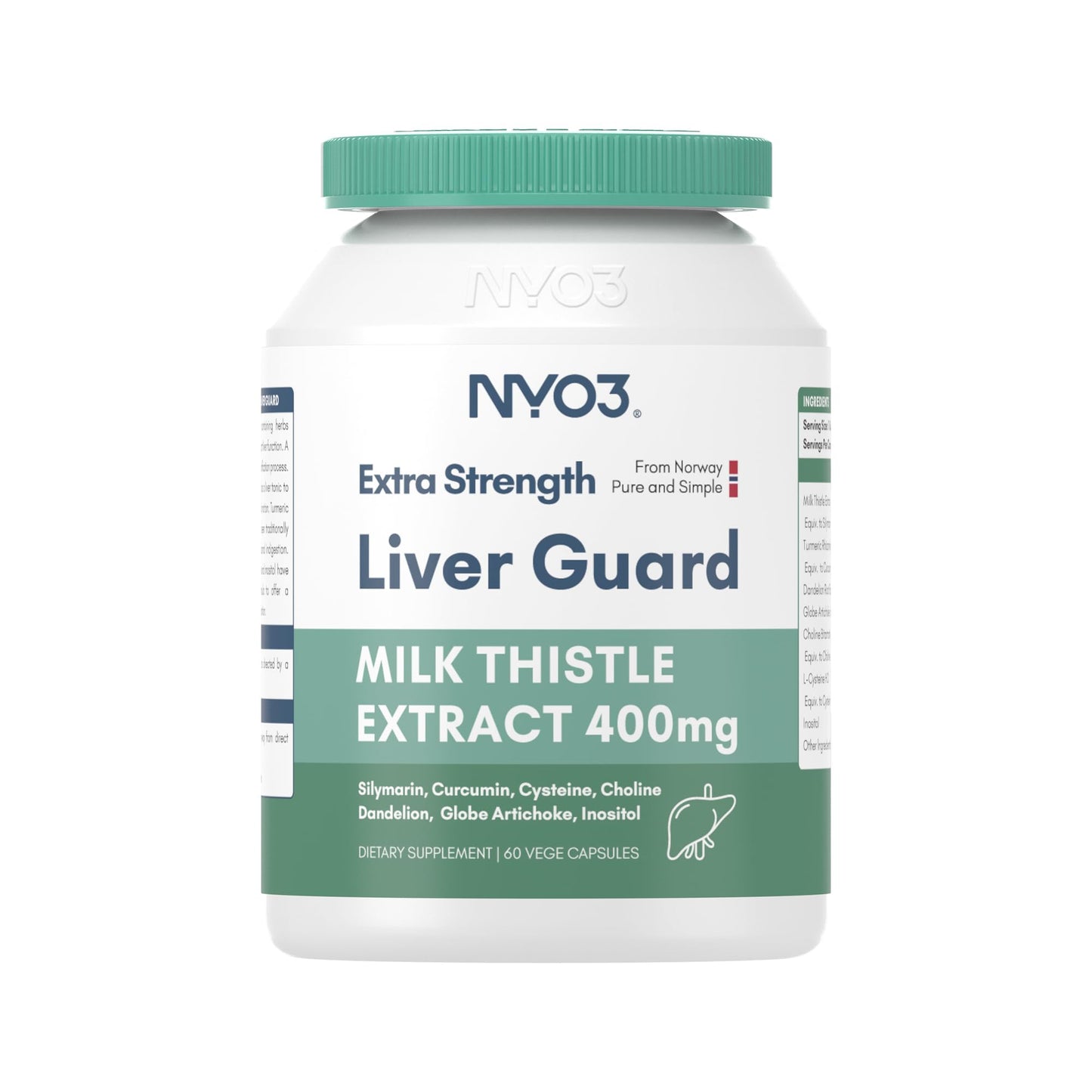 NYO3 Milk Thistle Liver Detox Supplement 400mg - 60 Capsules | Liver Health & Antioxidant Support