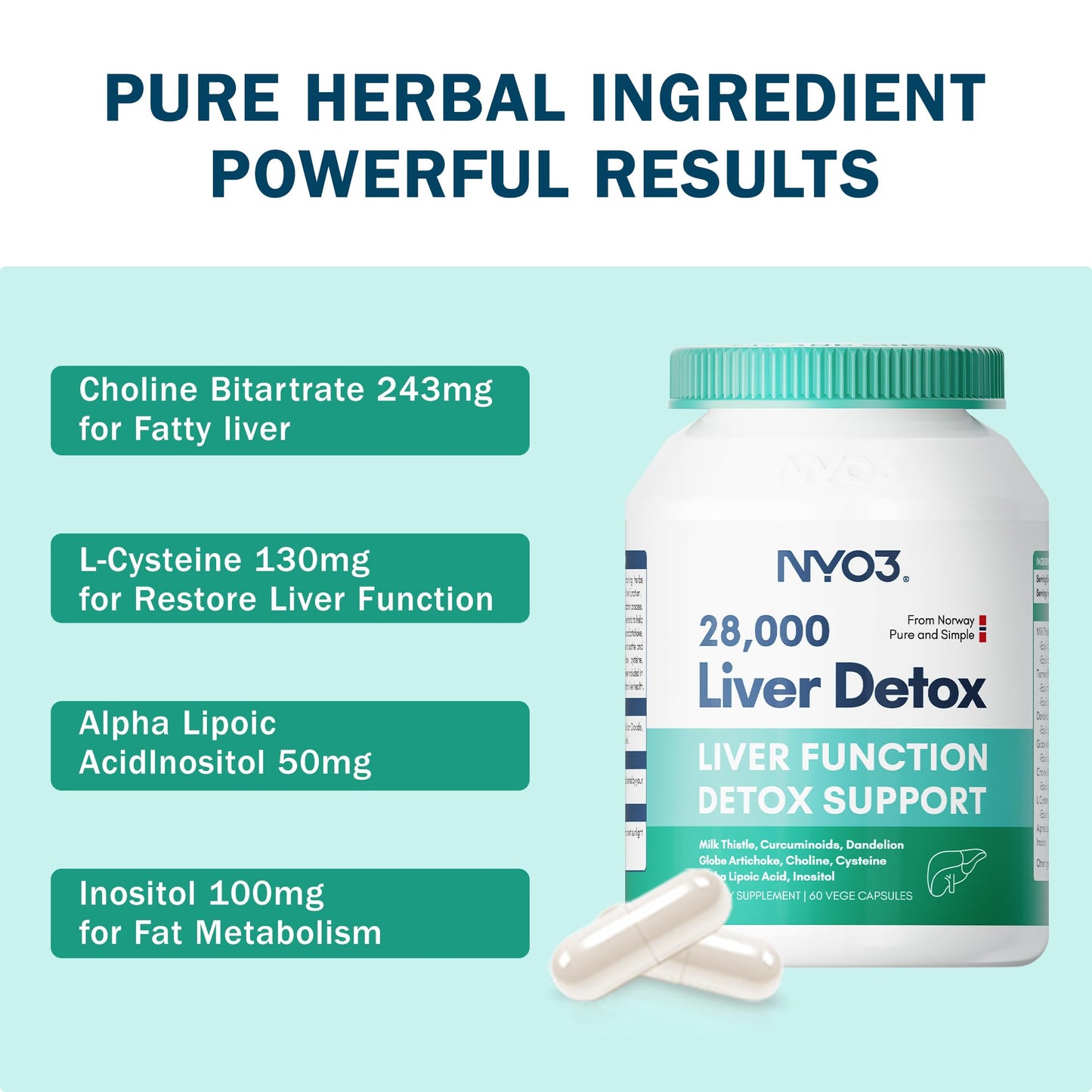 NYO3 Milk Thistle 200mg Liver Detox - Dandelion Root & Artichoke Extract | 60 Capsules