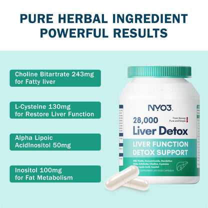 NYO3 Milk Thistle 200mg Liver Detox - Dandelion Root & Artichoke Extract | 60 Capsules