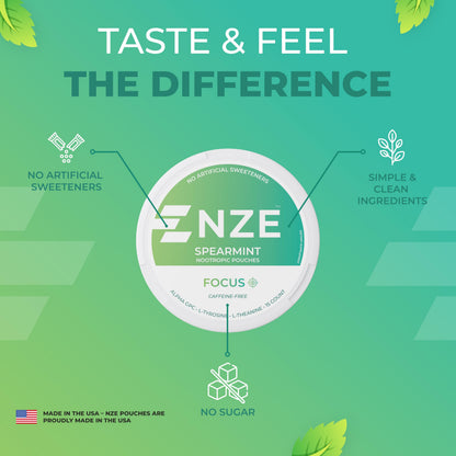 NZE Caffeine Free Nootropic Pouches – Spearmint, Alpha GPC, L-Tyrosine & L-Theanine | No Sugar or Artificial Sweeteners | 15 Pouches/Can, 5 Pack