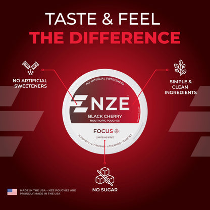 NZE Caffeine Free Nootropic Pouches - Black Cherry (15 Pouches/Can, 5 Pack)