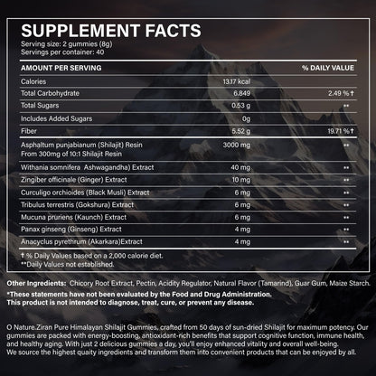 O NATURE ZIRAN Shilajit Gummies for Men & Women - 85+ Minerals, Ashwagandha & Gokshura, 80 Gummies